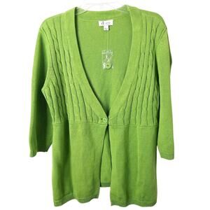 Denim & Co. NWT Women's Green 3/4 Sleeve One Button Cardigan Sweater Size Large